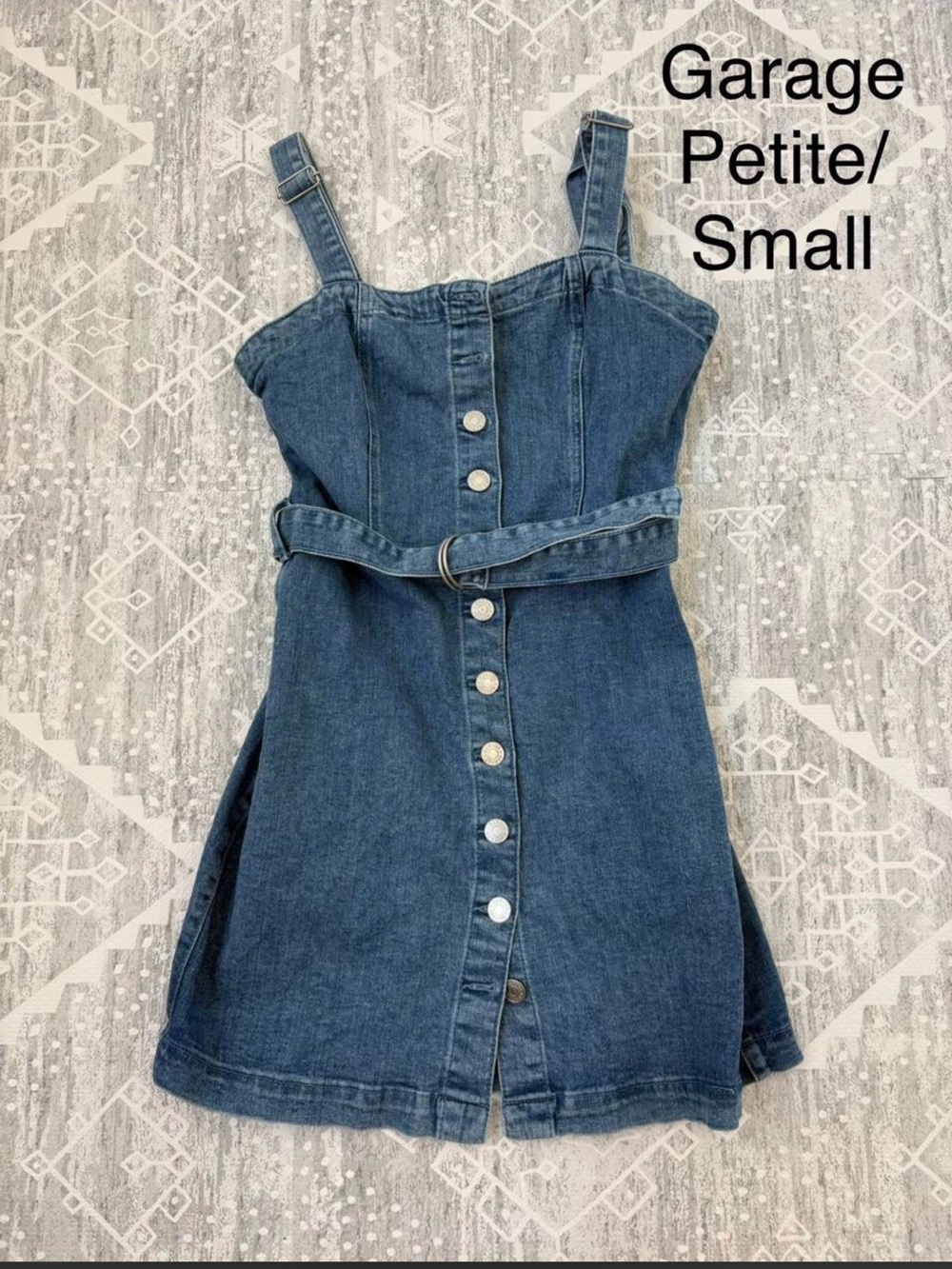 Garage Dark Blue Denim Button-Front Dress with Belt